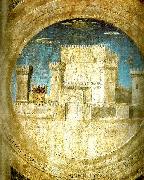 Piero della Francesca detail of the castle from st sigismund and sigismondo Spain oil painting artist